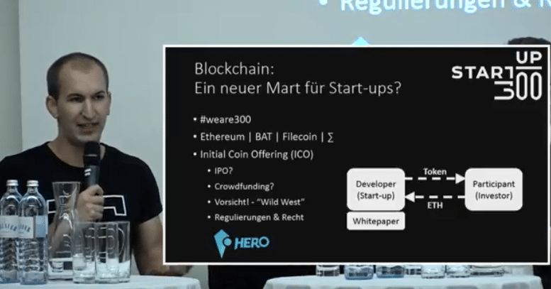 Michael Kirchmair bei einem Blockchain-Panel von startup300